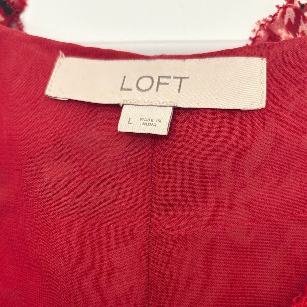 LOFT Red Floral Long Sleeve Midi Dress - Picture 5 of 7